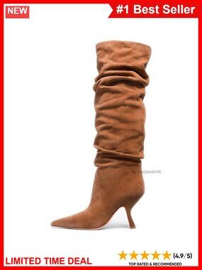 Slouch Knee High Boots Pointed Toe Kitten Heel Tall Boot